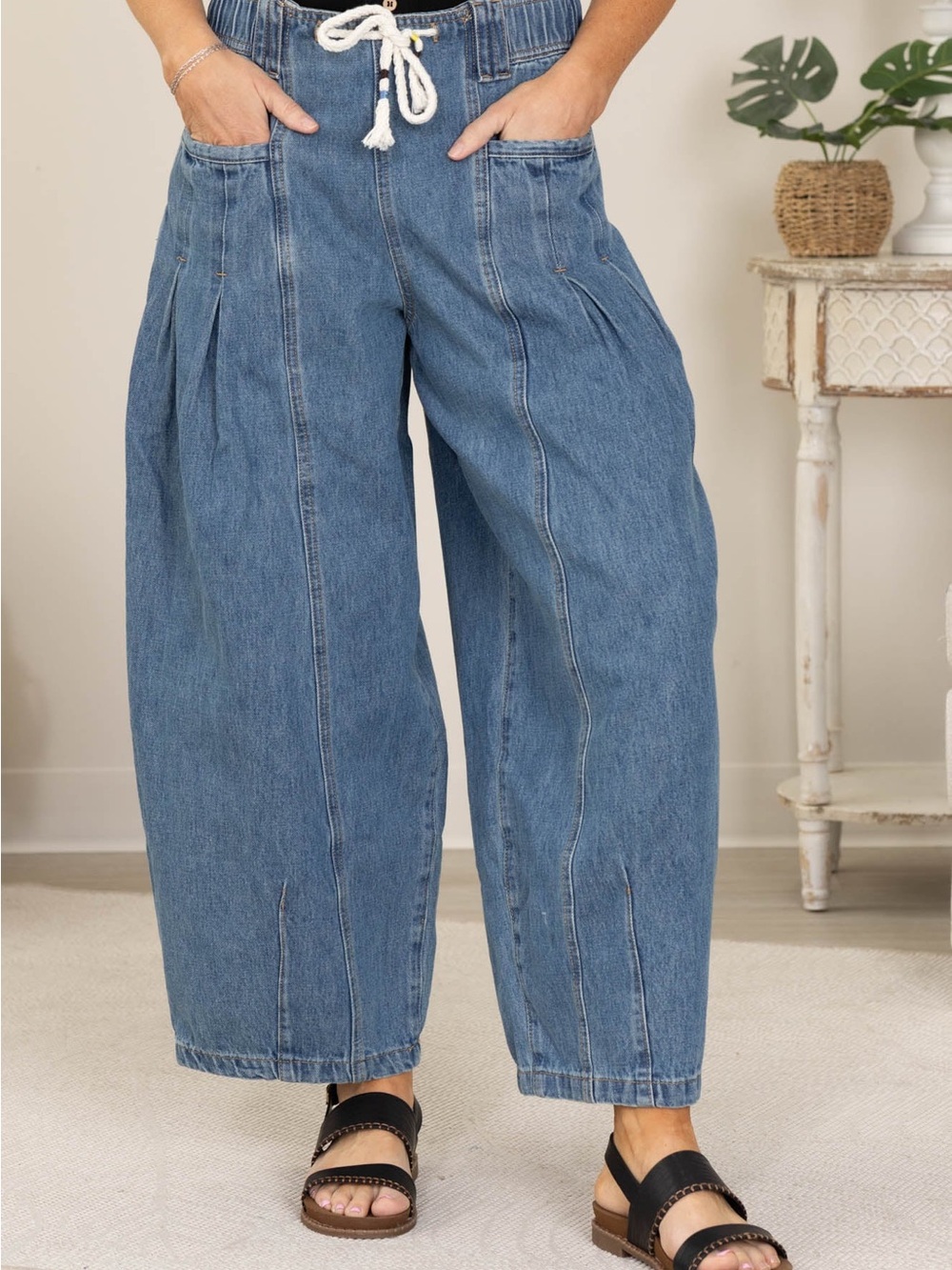 Cotierra Low-Slung Wide Barrel Pull-On Jeans